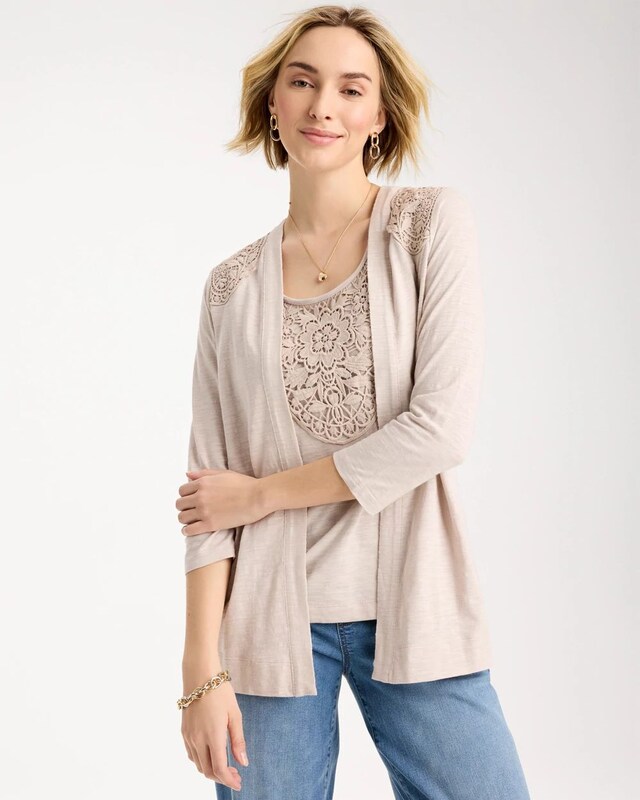 Embroidered 3/4 Sleeve Cardigan